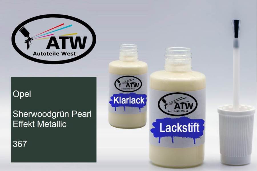 Opel, Sherwoodgrün Pearl Effekt Metallic, 367: 20ml Lackstift + 20ml Klarlack - Set, von ATW Autoteile West.